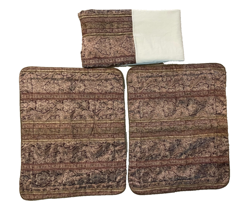 2x Croscill Tangier Pillow Sham Paisley Burgundy Brown Gold & Queen Dust Ruffle